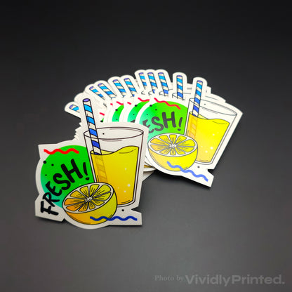 Die-cut lemonade stickers with lemons and striped drinking straws