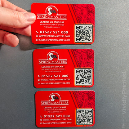 Red Springmasters magnetic business cards with QR codes