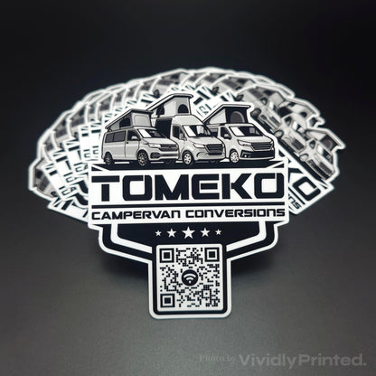 Tomeko campervan conversion stickers with a campervan design and QR code