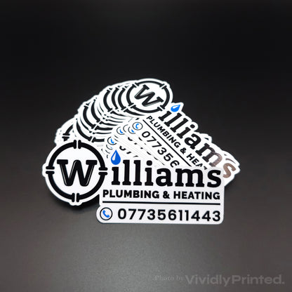 Die-cut Williams Plumbing and Heating business logo stickers