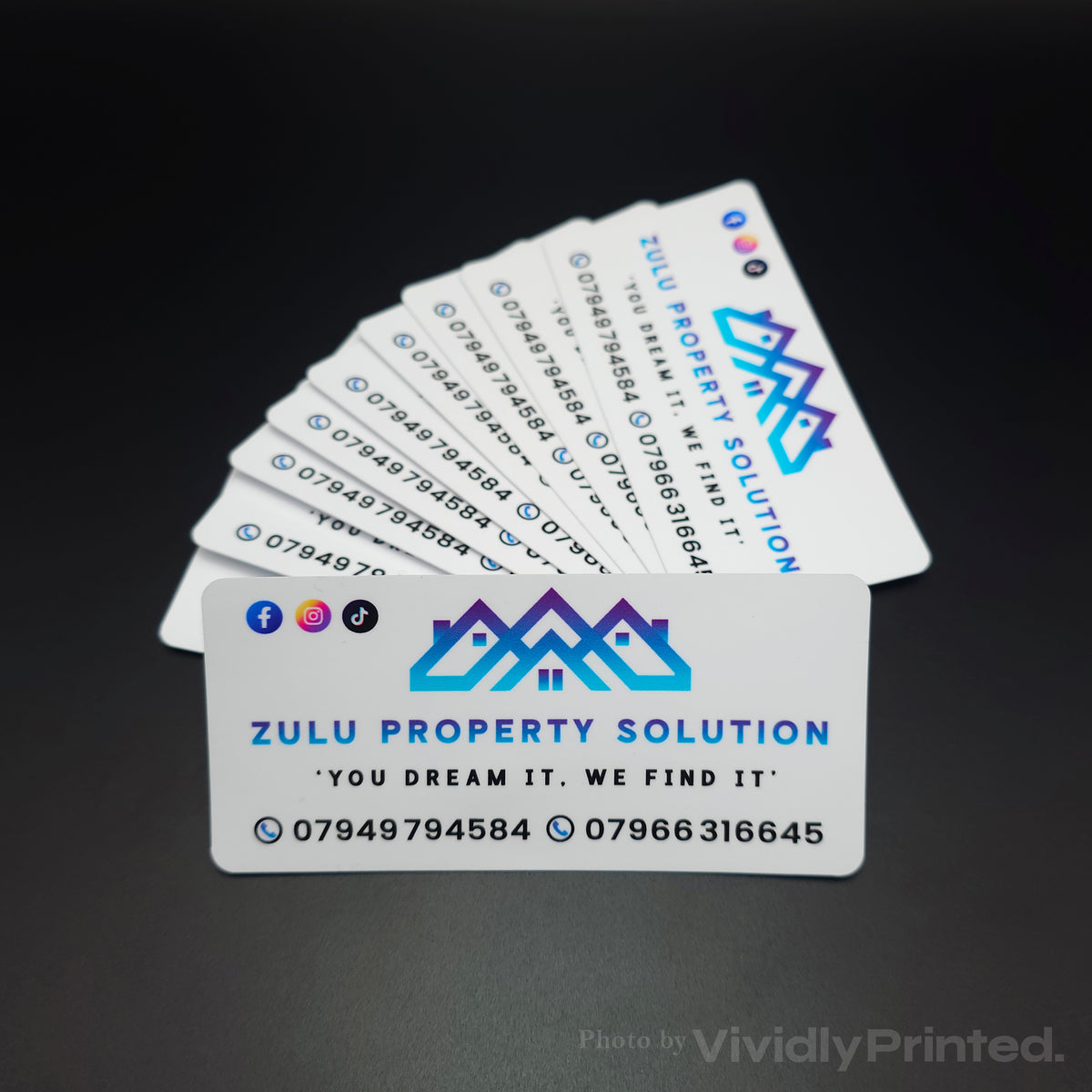 Zulu Property Solution business card stickers with contact details
